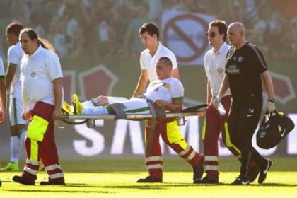Scott Brown is stretchered off after picking up an early injury against Rapid Vienna