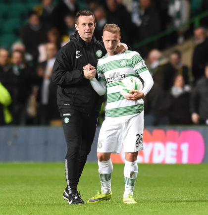 Ronny Deila embraces hat-trick hero Leigh Griffiths after his hat-trick against Kilmarnock