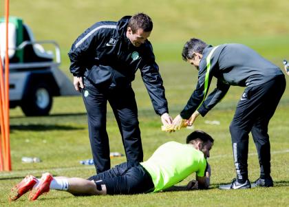 Tea Bhoys ... Ronny Deila and John Collins dished out the teacakes at Lennoxtown this morning
